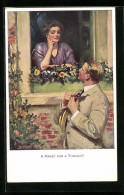 Künstler-AK Clarence F. Underwood: Herr Besucht Dame Am Fenster  - Underwood, Clarence F.