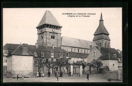 CPA Chambon-sur-Voueize, L`Eglise Et Le Tribunal - Chambon Sur Voueize