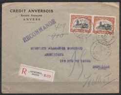 L. Entête "Crédit Anversois" Recom. Affr. N°142(x2) Càd "ANTWERPEN 1D/1922/ANVERS 1D" Pour Architecte à IXELLES - Covers & Documents
