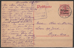 EP Occ 10c S. 10pf Rouge Càd "BRÜSSEL/1915" Pour LOON OP ZAND (Pays-Bas) + Cachets Censure Allemande - OC1/25 General Government