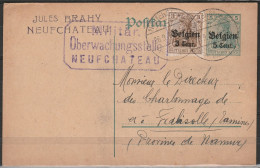 EP Occ 5c S.5pf Vert + OC11 Càd "Neufchâteau/1916" Pour FALISOLLE (Tamines) + Censure Allemande [Militärische Überwachun - OC1/25 General Government