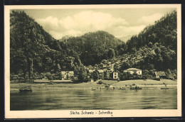 AK Schmilka /Sächs. Schweiz, Blick Von Der Elbe Auf Den Ort  - Schmilka