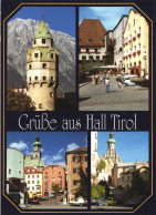 HALL IN TIROL, TIROL, MULTIPLE VIEWS, ARCHITECTURE, TOWER, MOUNTAIN ,TERRACE, UMBRELLA, CAR, AUSTRIA, POSTCARD - Hall In Tirol