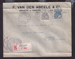 276/41 - Enveloppe Recommandée TP Wilhelmina SANTPOORT Station 1915 à ANTWERPEN - Entete Van Den Abeele § Co - Censurée - Covers & Documents