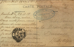1917   C P  Cachet " HOPITAL MIXTE De RAMBERVILLERS  "  Envoyée à LA BESSEE 05 - Storia Postale