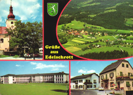 EDELSCHROTT, MULTIPLE VIEWS, ARCHITECTURE, EMBLEM, CHURCH, TOWER WITH CLOCK, CAR, AUSTRIA, POSTCARD - Edelschrott