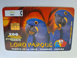 SPAIN/ ESPANA  CHIP CARD/ € 6,01 /BLEU PARROTS /  LORO PARQUE/ PARROT     /    USED   **16965** - Emissions Basiques