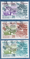 France  1981 - Conseil De L' Europe Service Stamps 3 Values Cancelled, European Building Strasbourg - Europese Instellingen