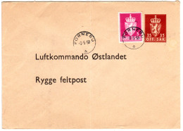 Norwegen 1958, 35 öre Dienst Ganzsachenumschlag M. 5 öre Zusatzfr. V. FORNEBU - Lettres & Documents