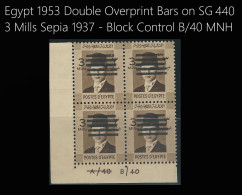 EGYPT STAMP 1937 KING FAROUK Civil 3 Mill CONTROL BLOCK 4 OBLITERATE 3 BAR Double Overprint 1953 SG 440 - Unused Stamps