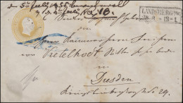 Preußen Umschlag 3 Sgr. Gelb, Kastenstempel LANDSBERG A./W. 29.6. Nach Dresden - Postal  Stationery