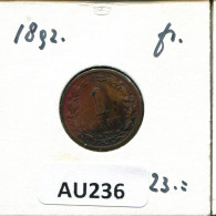 1 CENT 1892 NÉERLANDAIS NETHERLANDS Pièce #AU236.F.A - 1 Centavos