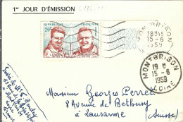 FRANCE Ca.1959: Encart De Montbrison (Loire) Pour Lausanne (Suisse) Avec Le Y&T 1213 - 1927-1959 Gebraucht