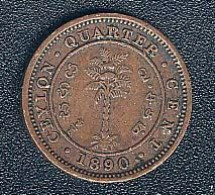 Ceylon (Sri Lanka), 1/4 Cent 1890, Rare Date - Sri Lanka