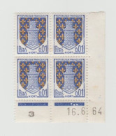 France Bloc De 4 Timbres Neufs Blason De Niort Coin Daté YT N° 1351A 1964 - 1960-1969