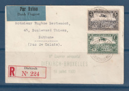 Luxembourg - Courrier Aéropostal Diekirch Bruxelles - Avec Vignette Au Dos - Exposition Philatélique De Diekirch - 1933 - Lettres & Documents