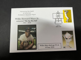 21-6-2024 (87) Honouring The Death Of US Baseball Player Willie Mays (age 93) 18 June 2024 (with Baseball Stamp) - Baseball