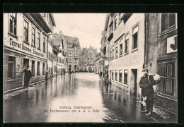 AK Coburg, Strassenpartie In Der Judengasse Im Hochwasser 1909  - Overstromingen