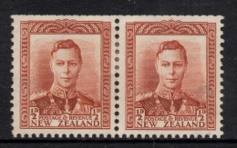 NEW ZEALAND 1938  1/2d  BROWN  " KING GEORGE VI " PAIR MH. - Unused Stamps