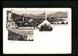 Lithographie Thun, Teilansicht Mit Kirche Und See, Spiez, Oberhofen  - Spiez