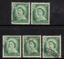 NEW ZEALAND 1953 -54  2d GREEN "QUEEN ELIZABETH  II (5) STAMPS VFU. - Used Stamps