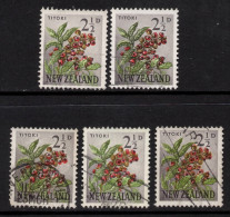 NEW ZEALAND 1960  2.1/2d PICTORIALS   " TITOKI " (5) STAMPS VFU. - Usados