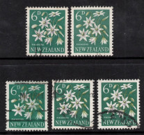 NEW ZEALAND 1960  6d PICTORIALS   " CLEMATIS " (5) STAMPS VFU. - Usados