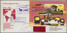 Flugpost Lufthansa 40 Jahre Brasilien-Deutschland LH 507 Formel-1-Block 7.2.1974 - Erst- U. Sonderflugbriefe