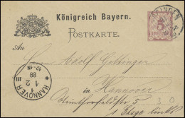 Bayern Postkarte 5 Pf. GÖGGINGEN/Augsburg 31.1.88 Nach HANNOVER 1.-1.2.88 - Postal  Stationery