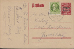 Postkarte P 109 Freistaat Bayern 10 Pf. + Zusatzfr. BODENBACH 29.2.20  - Postal  Stationery