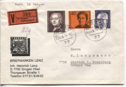 Berlin # 370, 464 + BRD #793 Heinemann Wertbrief Singen 28.5.74 > Stetten - Covers & Documents