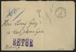 L. Non Affr. De ROCHEFORT/1929 + T Pour Oslo Norvège, Taxée Au Dos 20 O Rouge + 40 O Bleu + RETUR - Storia Postale