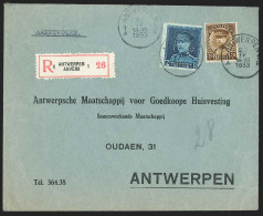 L. Recomm. Affr. N°320 + 341 Perforés FC* D'ANTWERPEN/1933 Pour Ev. - Storia Postale