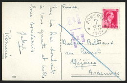 Carte Affr N°528 Cad Relais *ROMEREE* / 1942 Pour La France + Griffe Bil.RETOUR NON ADMIS - WW II (Covers & Documents)