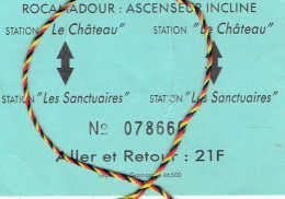 Ancien Ticket Aller-retour "Rocamadour Ascenseur Incliné - Station Le Château - Les Sanctuaires" (vers 1995) - Europe