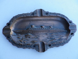 Cendrier époque Art Déco Pour Le Paquebot Normandie En Régule,17,5x10,5cm, 300gr - Metal