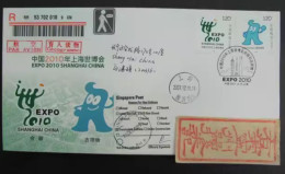 China 2010 Shanghai World Expo Cover To Singapore Cover - 2010 – Shanghai (China)