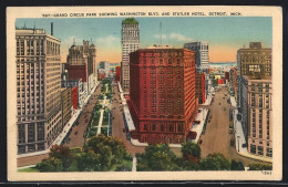 AK Detroit, MI, Grand Circus Park Showing Washington Blvd. And Statler Hotel  - Detroit