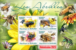 Burundi 2023, Animals, Bees I, Re-issued, 4val In Block - Neufs
