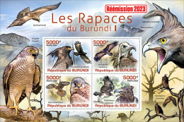 Burundi 2023, Animals, Birds Of Prey I, Re-issued, 4val In Block - Neufs
