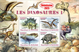 Burundi 2023, Animals, Dinosaurs I, Re-issued, 4val In Block - Unused Stamps