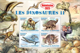 Burundi 2023, Animals, Dinosaurs II, Re-issued, 4val In Block - Neufs