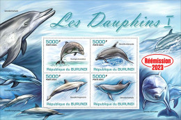 Burundi 2023, Animals, Dolphins I, Re-issued, 4val In Block - Neufs