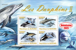 Burundi 2023, Animals, Dolphins II, Re-issued, 4val In Block - Neufs