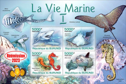 Burundi 2023, Animals, Marine Life I, Re-issued, 4val In Block - Neufs