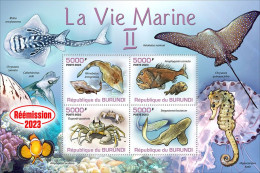 Burundi 2023, Animals, Marine Life II, Re-issued, 4val In Block - Neufs