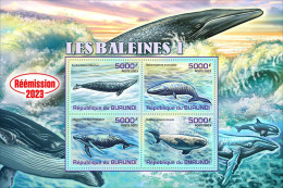 Burundi 2023, Animals, Whales I, Re-issued, 4val In Block - Neufs
