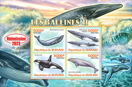 Burundi 2023, Animals, Whales II, Re-issued, 4val In Block - Neufs