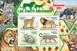 Burundi 2023, Animals, Wild Cats I, Re-issued, 4val In Block - Neufs