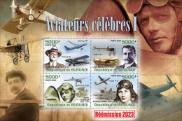 Burundi 2023, Famous Aviators I, Re-issued, 4val In Block - Unused Stamps
